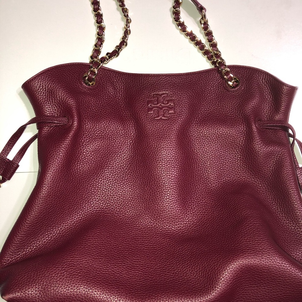TB Thea Chain Slouchy wine Pebbled Leather Tote